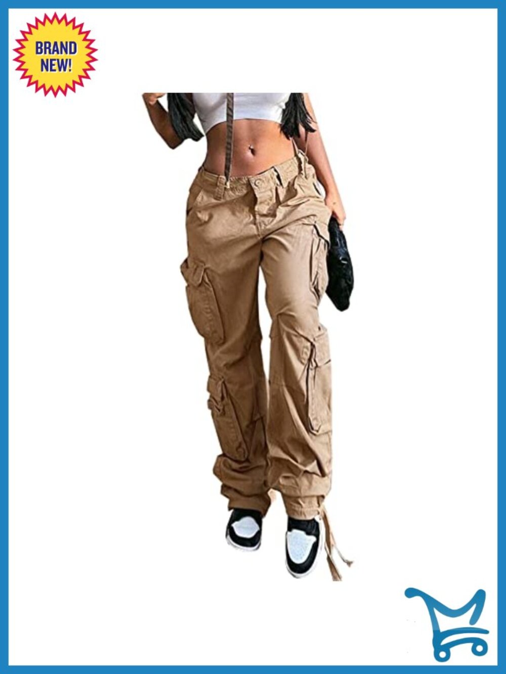 Womens High Rise Straight Leg Cargo Pants Cotton Blend Streetwear